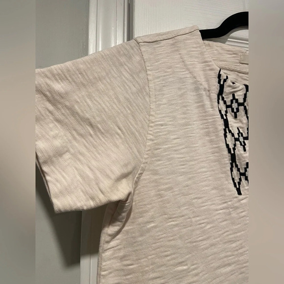 Madewell Cream Cotton Black Embroidered V Neck Short Sleeve Split Hem Top Size S - Picture 6 of 10